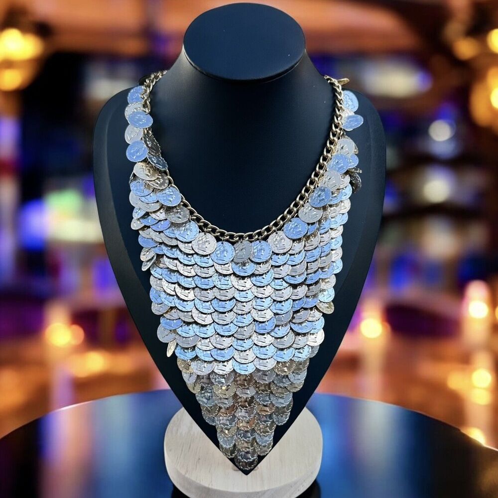 Statement Coin Necklace Bob Mesh Gold Silver Hankerchief Roman Ancient Chainlink